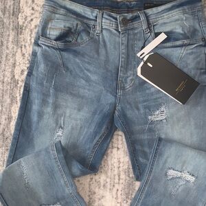 Six London New York Distressed Shadow Blue Slim Jeans for Men